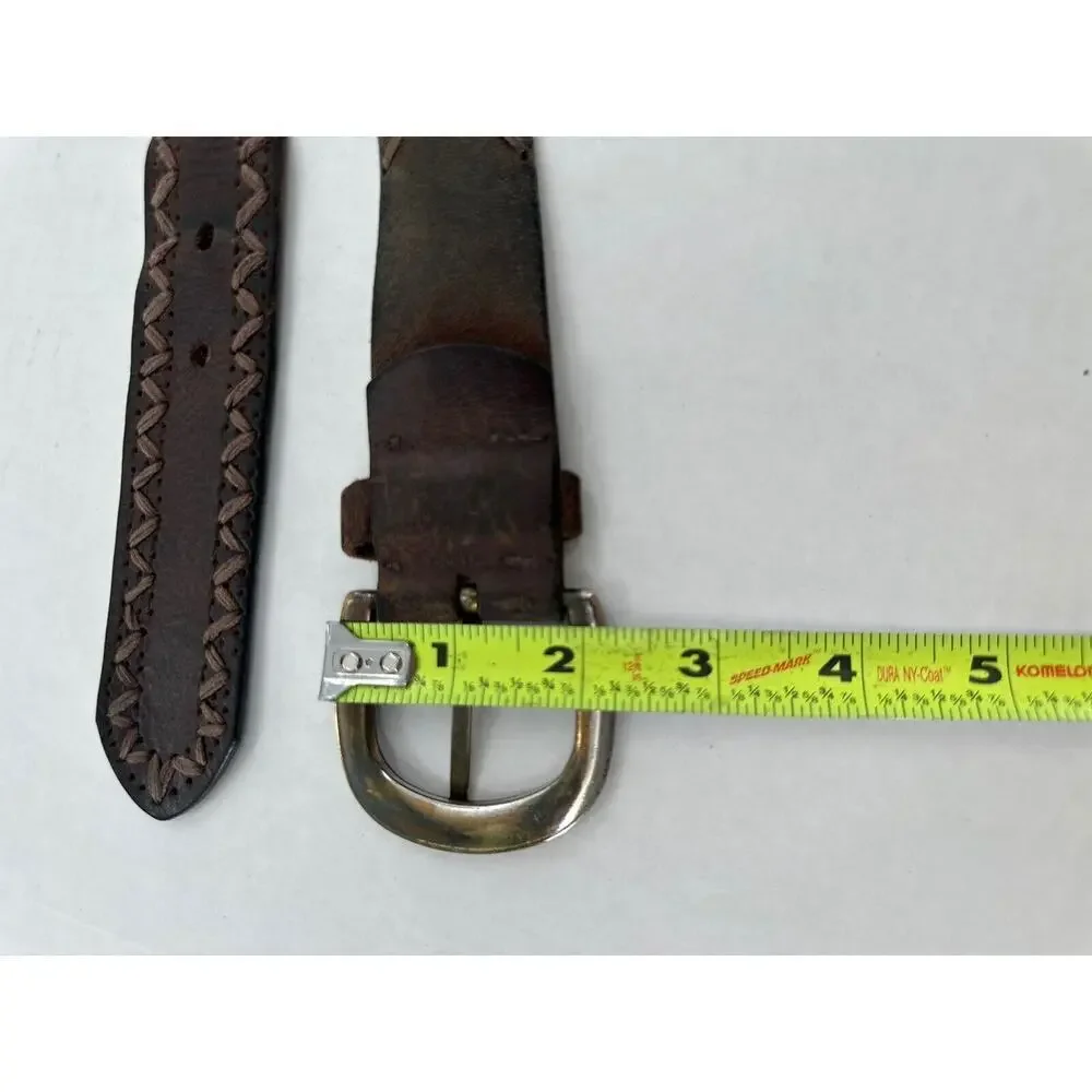 Vtg Belt Mens Cowhide Soft Leather Edge Stitch Brown Cowboy Rodeo Western Sz 40‌